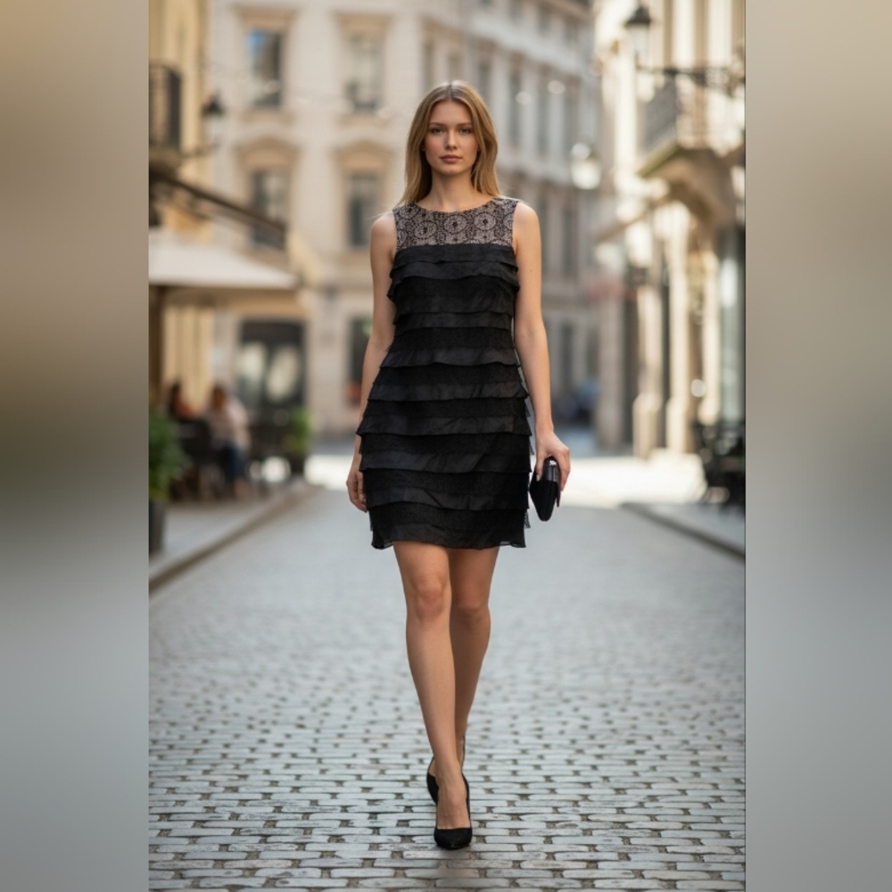 LONDON TIMES Elegant Black Sleeveless Dress SIZE 14